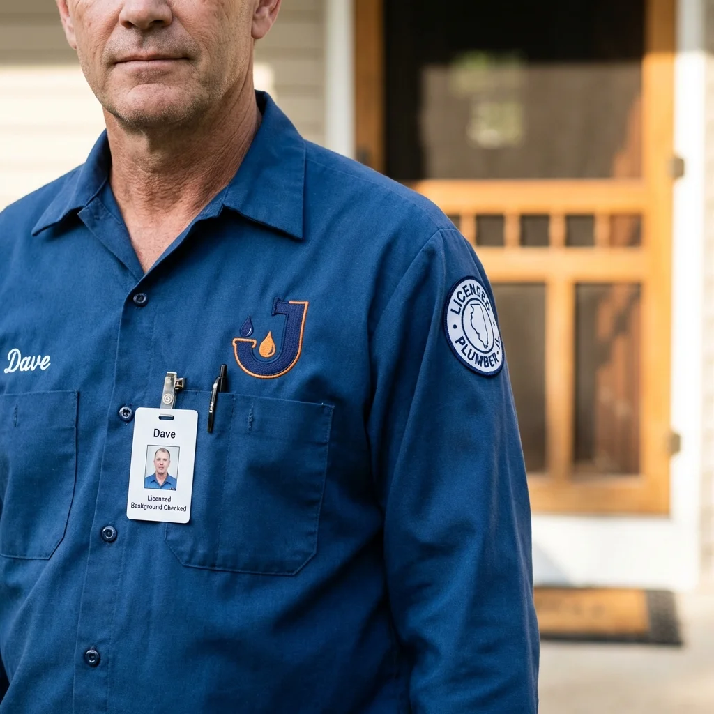 Licensed plumber showing ID badge in Islandia, NY