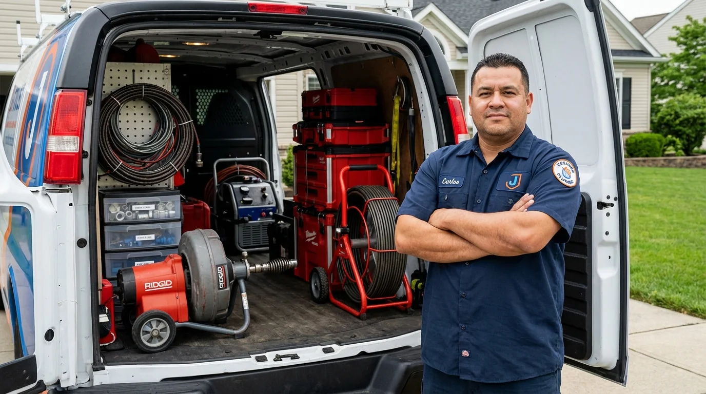 Professional drain cleaning equipment and Johns Plumbing LLC plumber in Islandia