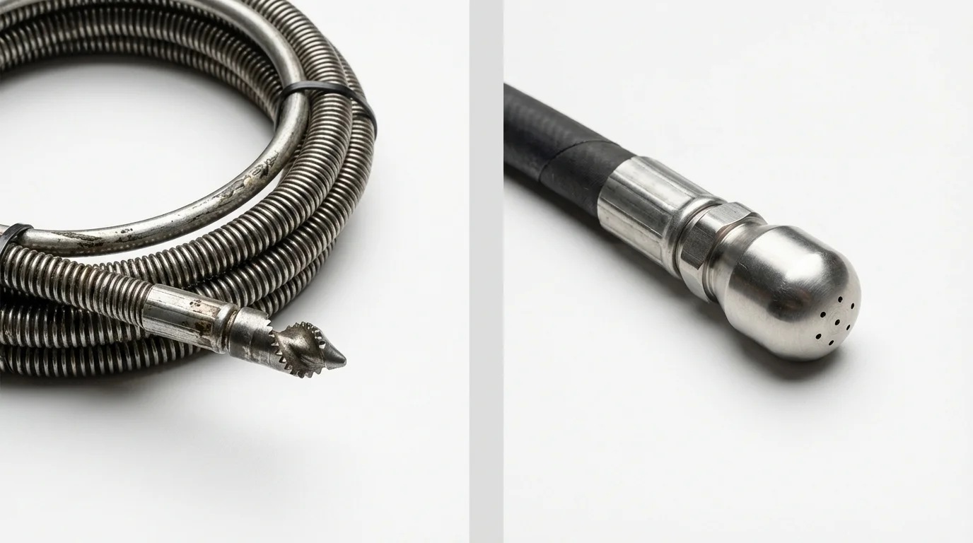 Drain snake cable and hydro jetting nozzle used for drain cleaning in Islandia, NY