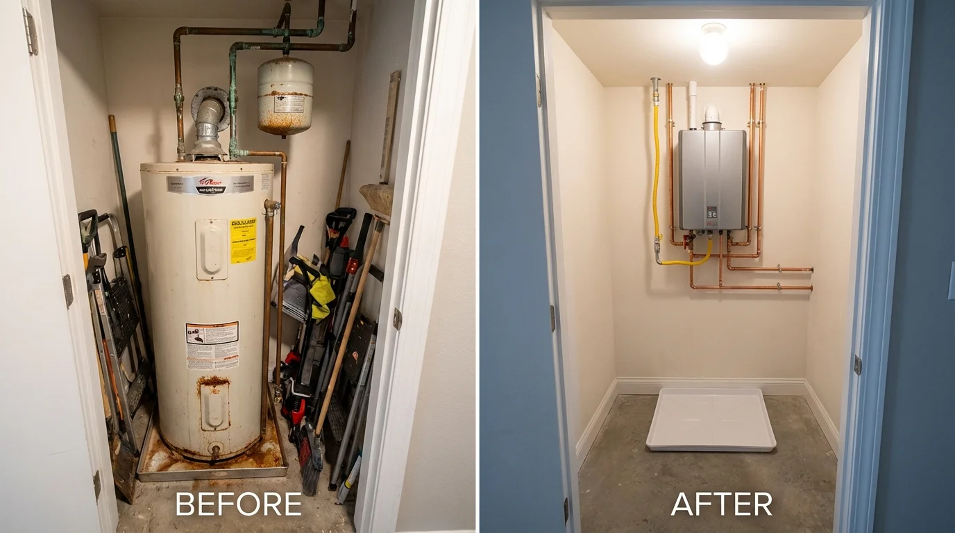 Tank water heater versus wall-mounted tankless unit comparison for Islandia, NY homeowners