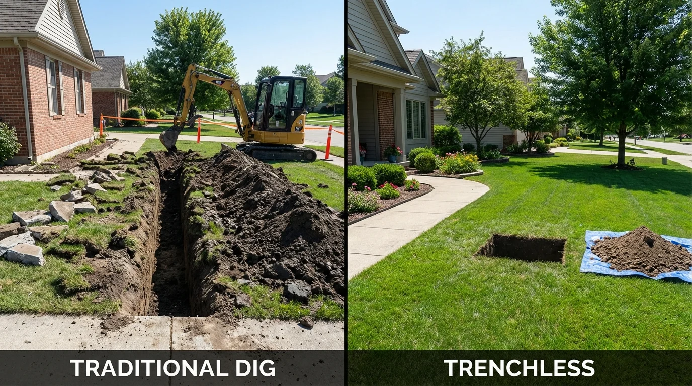 Trenchless sewer repair with minimal yard damage versus traditional excavation in Islandia, NY